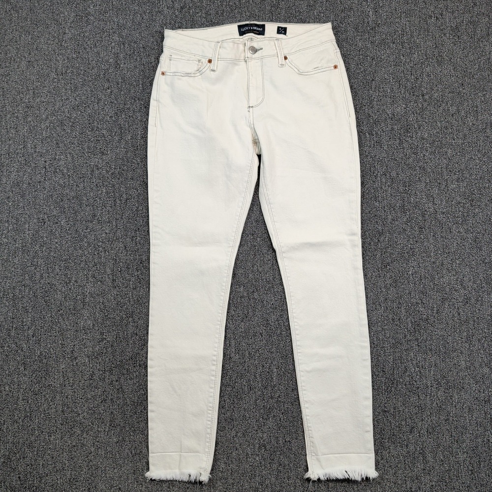 Lucky Brand Sasha Super Skinny Jeans 6 28 Cream Off White‎ Raw Frayed Hem Boho